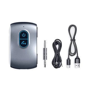 1 комплект Bluetooth адаптер 5.0 AUX вход, Bluetooth адаптер 5.0 за кола 2 в 1 Bluetooth предавател,16 часа живот на батерията,телефонни разговори