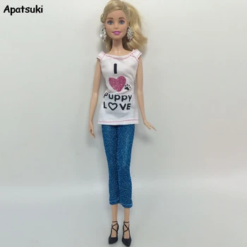 1 комплект бели тениски с букви за ежедневни дрехи на Барби кукли, топ и панталони, екипи, за да куклена къща на Барби, аксесоари за кукли 1/6