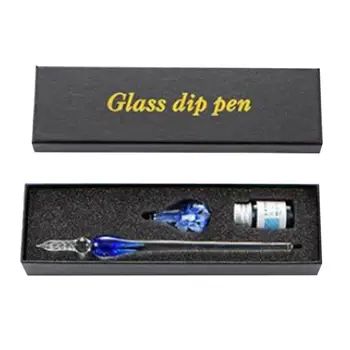 1 Комплект перьевой химикалки с прозрачен вътре цветисти стъкло, писалка за писане, изкуствена кристален дръжка за писмо, писалка за подпис, подарък за рожден Ден