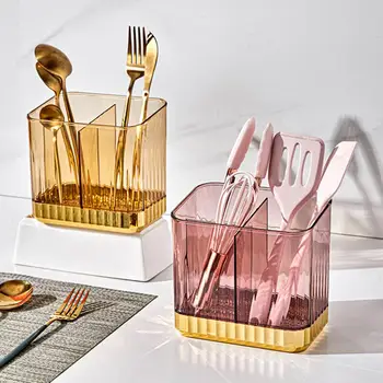 1 комплект Удобна кутия за съхранение на прибори за хранене Дизайн странично носа Поставка за пръчици за хранене Сгъсти Рафтове за съхранение на кухненски вилици и лъжици