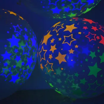 10 × Прозрачен латексный 12-инчов Неоновите на УВ-светлина с реактивни звездните топки Stars Points Ярки многоцветни неонови звезди балон нетоксичен