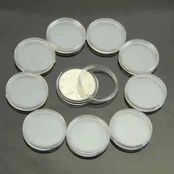 10шт Прозрачни кръгли чанти диаметър 25/35 мм, капсула за съхранение на монети, на притежателя на кръгла пластмаса