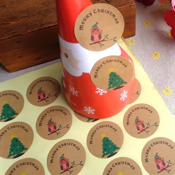 120шт Забавна Коледна Елха Бухал Опаковане торта ръчно изработени оборудване запечатване на Етикета Крафт Стикер за Печене Подарък етикети направи си САМ