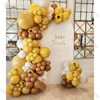 132шт Комплект арка от балони с пчели Горчично-жълт Карамел пясък балони на 1-ви рожден Ден на Детски душ Етаж се Разкрива Декор за детски партита