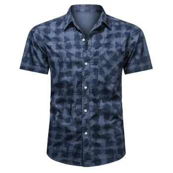 2021 Мъжка Лятна клетчатая риза в стил милитари от 100% памук с къс ръкав, Риза-карго, Мъжки Пролетни Ежедневни однобортные Бизнес ризи, мъжки