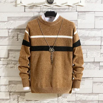 2023 Есенно-зимния нов модерен мъжки пуловер с кръгло деколте, всекидневни пуловер с дълги ръкави