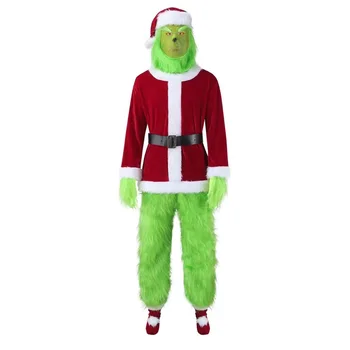 2023 Зима Нова Година Червено-Зелени Коса Коледен костюм за ролеви игри Старецът Чудовище Кожа Чудовище, Определени за изяви на Хелоуин