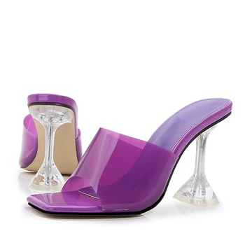 2023 Нови Прозрачни Дамски чехли на токчета от PVC ярки цветове, дамски джапанки-джапанки, Летни сандали, Размер 46