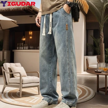 2024 Нови широки дънки, мъжки градинска дрехи, модерни всекидневни спортни панталони в стил харадзюку, японски прости мъжки дънки, дънкови панталони-cargo