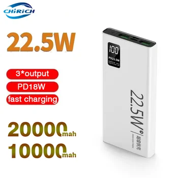 22,5 W 20000 ма Power Bank Зарядно устройство за бързо зареждане Външен Резервна батерия за Преносим Powerbank на 10000 ма за iPhone Samsung Xiaomi