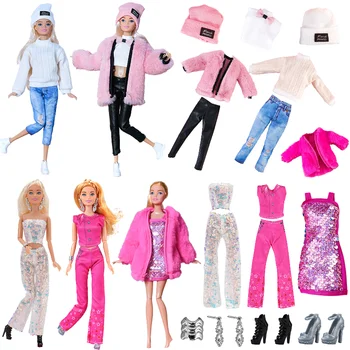 25 Стилни модни премени, стоп-моушън дрехи за Барби, плюшевое палто, яке, рокля, пуловер, панталони, аксесоари, подходящи за кукли BJD 30 см