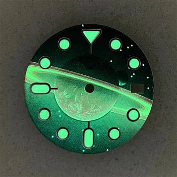 28,5 mm PU зелен светлинен циферблат подходящ за механизъм NH35 NH36 4R с един календар, низ характер модификация часа, аксесоари