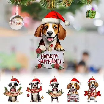 2D Акрилни коледни висулки във формата на куче за коледната елха Забавно Куче Коледна украса 5шт Висящи Мультяшные декорации Подарък чанта