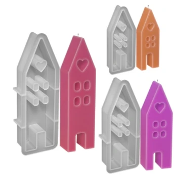 3ШТ силиконови форми, леярни форма, къщи за свещи, форми за леене силиконови форми, Къщичка с прозоречните подсвечниками