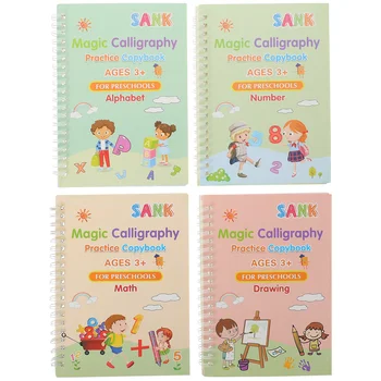 4 книги на Английски Groove Тетрадка за безопасно писане за деца с Твърда дръжка за практикуване на калиграфия Хартия за рисуване за деца
