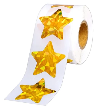 500 бр. /ролка Лазерна златен стикер във формата на звезда, Гарнитури етикети, опаковъчна хартия, Декоративни стикер 2,5 см / 3,8 см, Залепваща на етикета