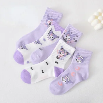 5шт Чорапи със Средна дължина, Kuromi Kawaii Sanrio С Шарките на Аниме За Момичета, Сладки Чорапи, Есен-зима, Студентски Корейски Спортни Чорапи, Детски Подарък За Рожден Ден