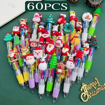 60 бр./лот, сладка мини химикалка химикалка, Коледна серия, 4 цветни химикалки и писалки за деца, ученически пишещи средства, Канцеларски материали, подаръци за офис