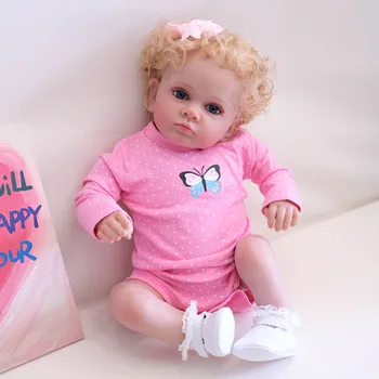 60 СМ Возрожденный дете Популярната кукла Tutti Сладко Момиче Бебе Вкоренени Руса коса, Меко тяло за прегръдки, 3D Боядисаната кожа, ръчно изработени кукла