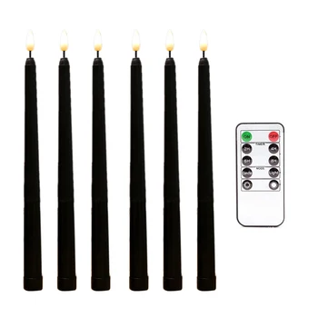 6шт Беспламенных черни конусни свещи, проблясващи с 10-клавишным дистанционно управление, таймер, led свещници, работещи на батерии, с алуминиева дограма, свещи