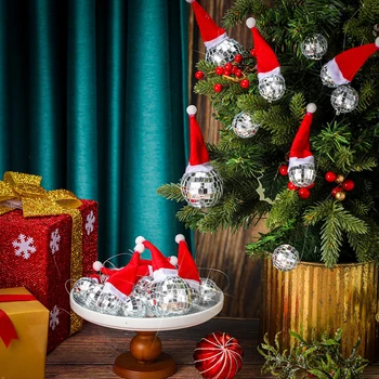 6ШТ Коледни Висящи Топки-сигнални ракети, Отразяващи Топки-сигнални ракети, украса на съвсем малък с мини-Шапки на Дядо Коледа топки-огнища.