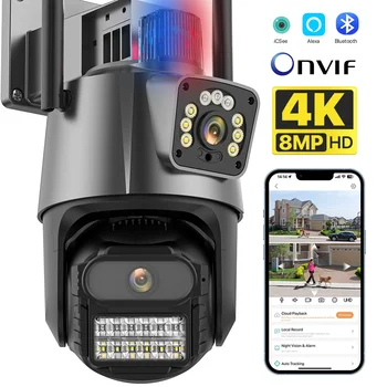 8MP 4K Външна PTZ WIFI Камера С Двойна Леща 4MP HD IP Камера с Двойна екран AI Human Detect CCTV Наблюдение P2P Камера за Сигурност
