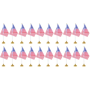 96 бр. Творчески американския тенис на флаг, Национален флаг на САЩ, флаг на страната, настолни знамена, украса на маса за домашен офис (24 златни кръг