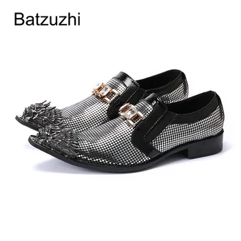 Batzuzhi/ Новост; мъжки обувки в стил рок; модни кожени модела обувки със златно метално бомбе; Мъжки официалната работна, празнична и сватбена обувки;