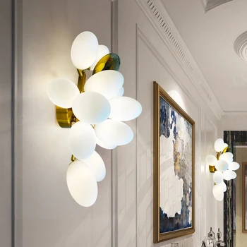 BUYBAY луксозен стенен лампа за дневна, бяла нефритови стъклена топка, фонова стена, декорация на коридора в постмодерния стил, нощна лампа за спални