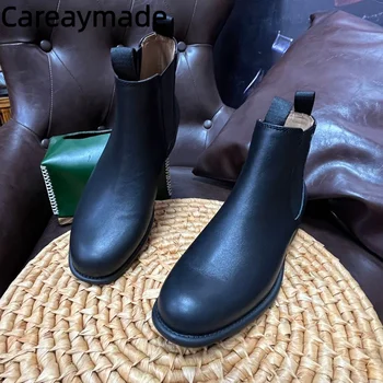 Careaymdae-Дамски обувки от естествена кожа, Нови модни ежедневни къси кожени обувки в стил ретро, висококачествени и удобни обувки с ръкави