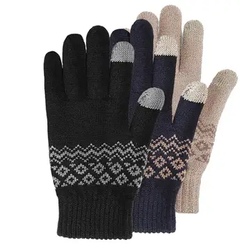 Crochet ръкавици Зимни топли Дебели кожени ръкавици със сензорен екран, обикновена ръкавици за мобилен телефон, таблет, дамски кашмир вълнена ръкавица