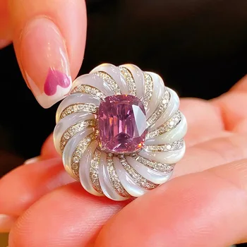 Foydjew Реколта Бижута В Средновековен Стил Навити Дизайн на Пръстени От Бял Емайл с Розов диамантен пръстен За Жени, Модни Аксесоари