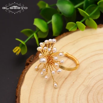 GLSEEVO Оригинален пръстен с естествен сладководните перли ръчна изработка за жени, рожден ден, на Един пръстен, прости реколтата, бижута GR0231