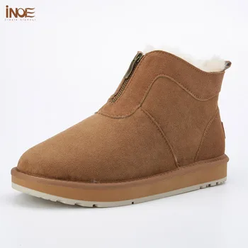 INOE/ Нов Стил, мъжки зимни обувки от естествена агнешка кожа с подплата от естествена овче кожа с цип, къса зимни обувки по щиколотку