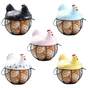 Iron керамични украшение във формата на пиле, кошница за съхранение на яйца и плодове, практичен Здрав инструмент, подарък, лесен за използване и почистване, идеален подарък за дома