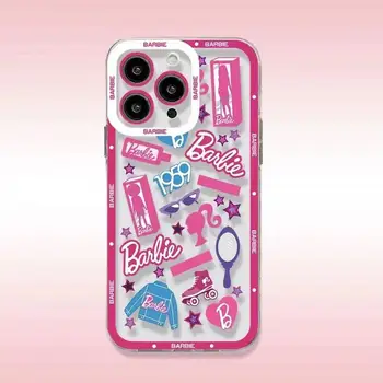 Kawai Аниме Барби Iphone14Pro Max Калъф За Мобилен Телефон Iphone15 Прозрачен Сладък Карикатура Барби Защитен Калъф За Мобилен Телефон