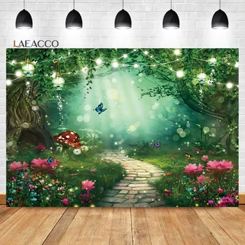 Laeacco Приказна гора, джунгла, омагьосан градина, розови цветя, листа, фон за снимки на рождения ден на момичетата в душата