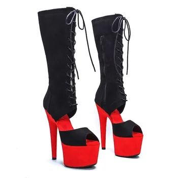 LAIJIANJINXIA/ Нови Модерни Велурени обувки за танци на един стълб с височина 17 см/7 инча с платформа и висок ток; Женски Модерни обувки 056