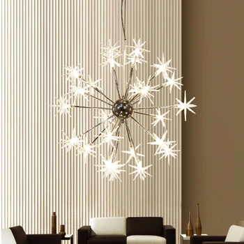 Led полилей Start, Романтична окачен лампа във формата на снежинки, Nordic Star Lustres cristal, Полилей за осветление на хола и на кухнята.