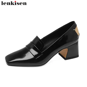 Lenkisen/ големи размери 43, есенна обувки от волска кожа, спилка с квадратни пръсти, без закопчалка на дебел висок ток, офис дамски Елегантни обикновен дамски обувки-лодка