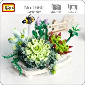 LOZ 1660 Вечно цвете Сукуленти Гърне Билка е Растение Билка Пчела Животно Модел САМ Кухненски Блокове, Тухли Строителна играчка за деца без кутия