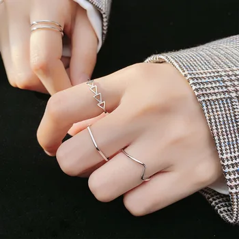MloveAcc Стерлинговое сребро 925 Проба Вълна Триъгълник Шестоъгълник Двухслойное пръстен Старинни бижута Пръстени за жени, Пръстени на средния пръст на Юмрука
