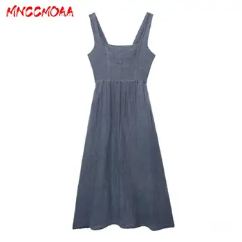 MNCCMOAA-Женски рокли-комбинация без ръкави с отворен гръб, ежедневна сива рокля midi на спагети презрамки, лято, Новост, 2024