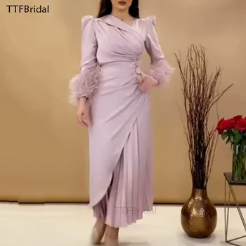 New Arrival Feather Pleat Evening Dresses Robe Longue Prom Dress рокля 2023 Vestidos Dubai Саудитска обличам Рокли Party Dress Robe