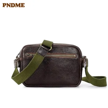 PNDME реколта висококачествена мъжка чанта през рамо от телешка кожа на първия слой, проста ежедневна дизайнерска луксозна чанта за ipad от естествена кожа през рамо