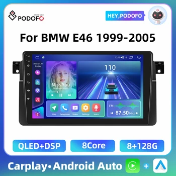 Podofo 2 Din Автомагнитола Android за BMW E46 1999-2005 WIFI + 4G Carplay 8 + 128 GB радио DSP BT GPS Навигация Мултимедиен плейър