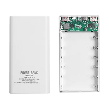 Power Bank Box 5V 2.1 A LCD дисплей 20000 ма горивна Такса за батерията 6X18650 САМ Powerbank Case (бял)