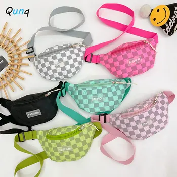 Qunq 2023 Тенденция за момчета и момичета, модни клетчатая чанта през рамо, малка чанта на гърдите, детска чанта за улични аксесоари, празничен подарък