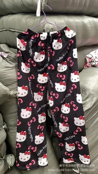 Sanrio Hello Kitty Пижамные Панталони Коледа Хелоуин Домашни Панталони Аниме Фланелен Дамски Топли Вълнени Ежедневни Есенни Панталони Y2K