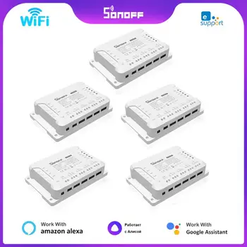 Sonoff 4CH R3 / 4CH PRO R3 4 Банда Wi-Fi Smart Switch Модул за Гласово управление за Заключване Постепенно Управление чрез приложение eWeLink Поддръжка на Алекса